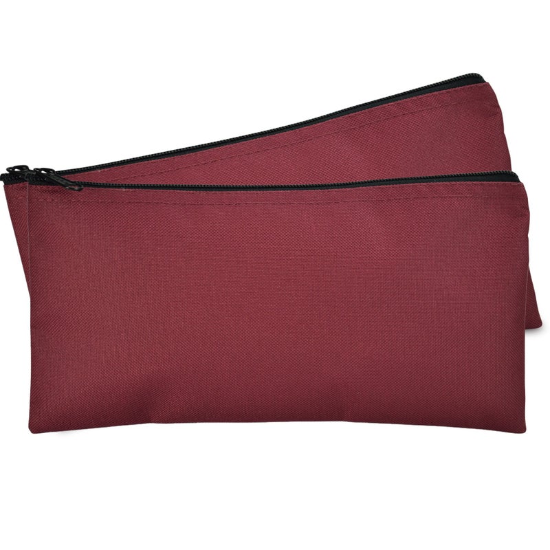 DALIX Bank Bags Money Pouch Securi Deposit Utility Zipper Coin Bag Maroon 2 Pack - Image 1